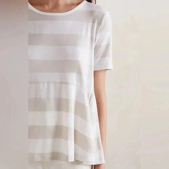 Anthropologie everleigh edgewise peplum tee beige white stripe small medium - Picture 3 of 10